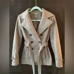 Size S, gray double breasted light jacket. Like new no stains, rips or pilling.